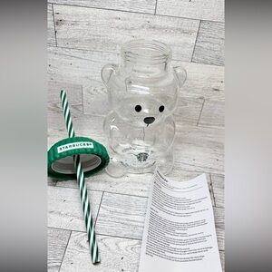 Bearista Starbucks Viral Tumbler Clear Bear Tumbler with Green Lid and Straw